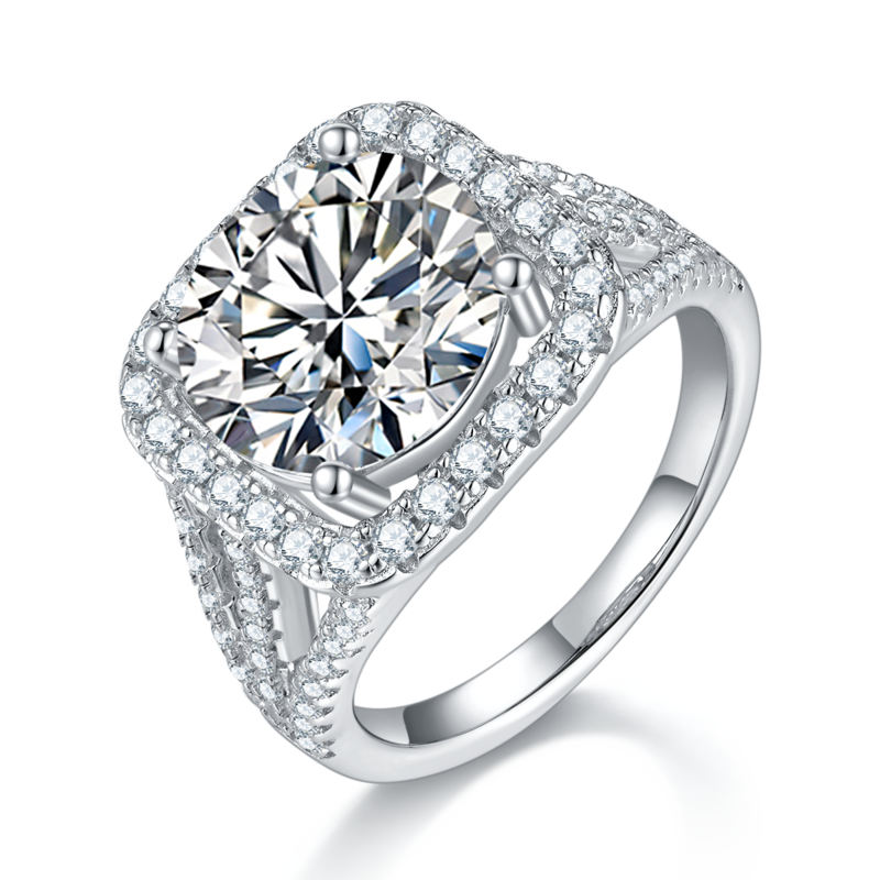 Classic方包S925银镀白金MoissaniteWomen's Ring5.0ctD级